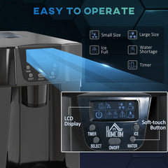 The ice maker machine control panel with labels explaining the LCD display and buttons