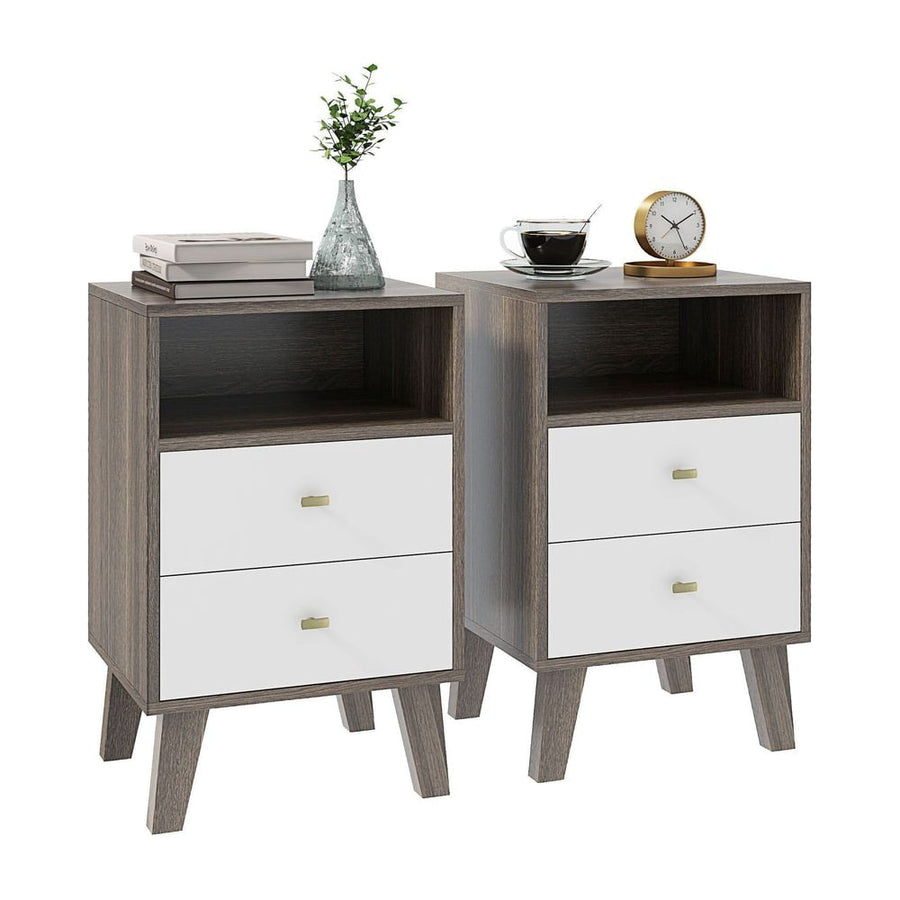 HOMCOM Industrial-Scandinavian Mix Bedside Table, with Drawers and Shelf