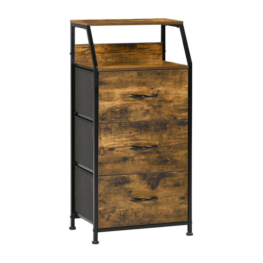 HOMCOM Industrial Storage Cabinet, Fabric Chest of Drawers with Display Shelves, 3 Drawers Storage Unit for Living Room