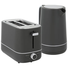 HOMCOM Kettle and Toaster Set, a grey kettle and a grey 2 slice toaster shown together on a white background