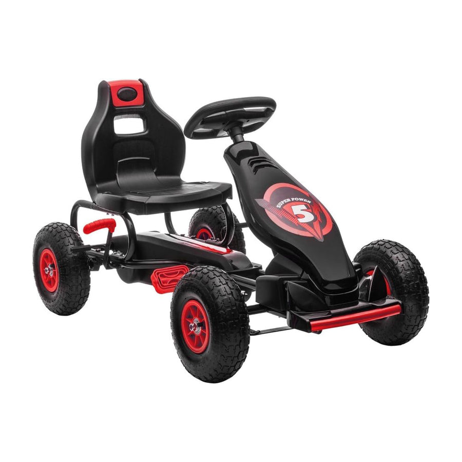 HOMCOM Kids Pedal Go Kart, a black ride-on car with red wheels and seat