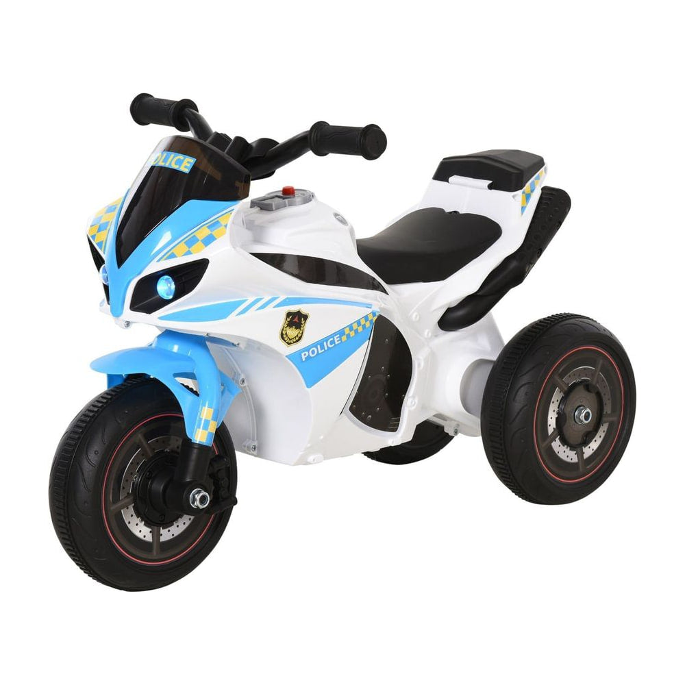 HOMCOM Kids Ride-On Police Bike 3-Wheel Vehicle w/ Music Lights Safe Seat Handlebars Toddler NO POWER Child Learning Fun