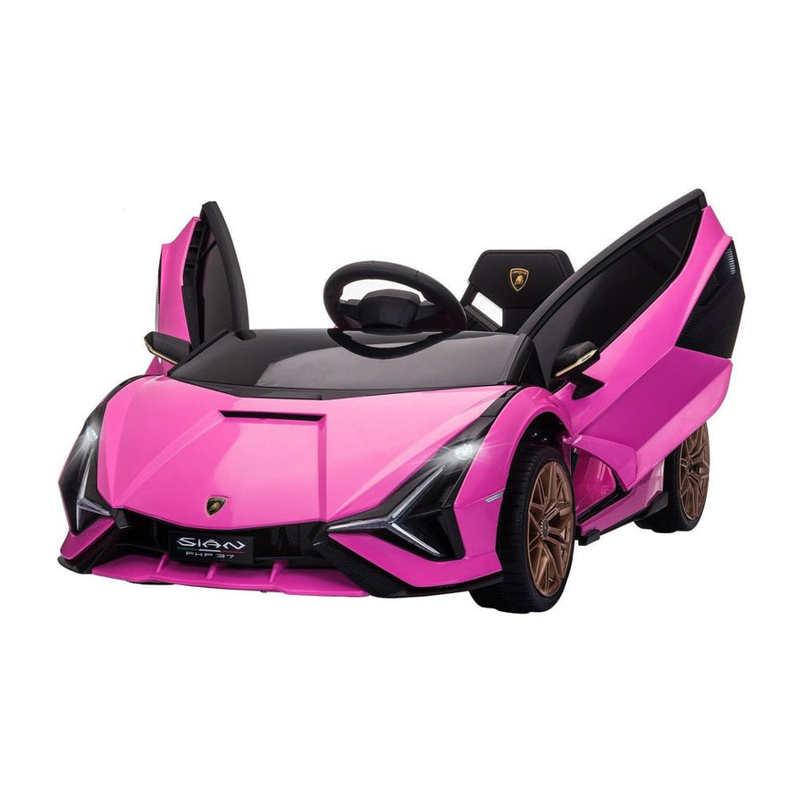 HOMCOM Lamborghini Sian Licensed 12V Kids Electric Ride On Car with doors open against white background