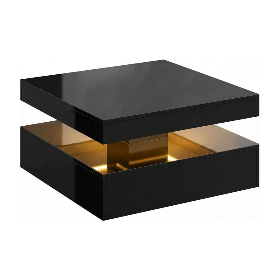 HOMCOM LED Coffee Table with Storage, 2-Tier Modern Centre Table with Open Shelf and Remote for Living Room, High Gloss Black