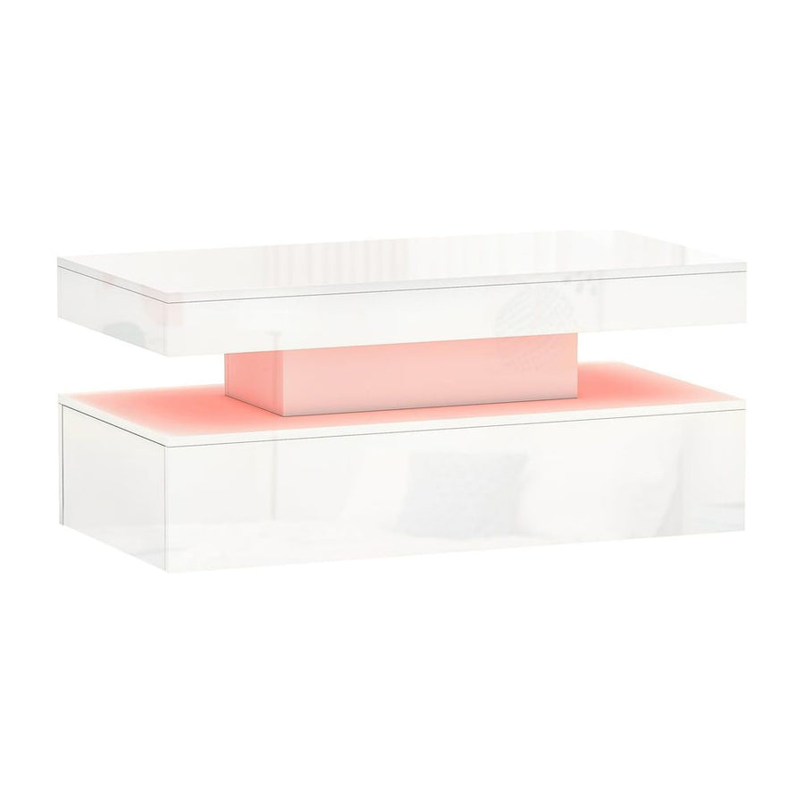 HOMCOM LED Coffee Table with Storage - High Gloss White