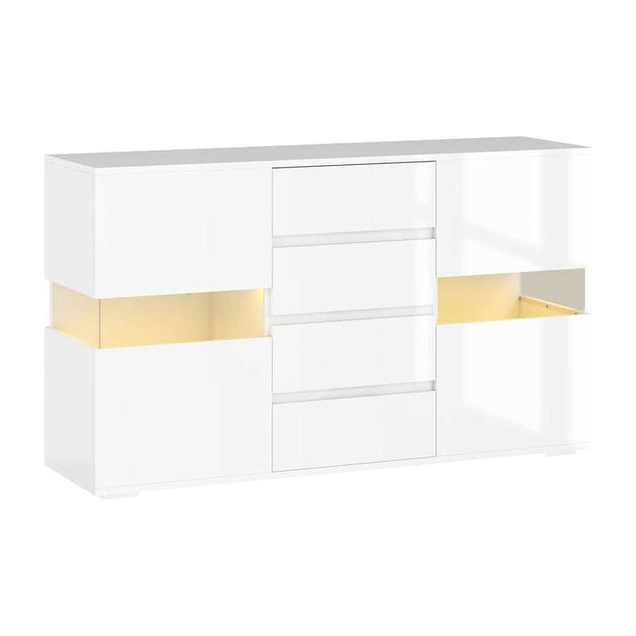HOMCOM LED Light Sideboard - High Gloss White
