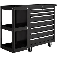 HOMCOM Lockable Steel Tool Chest on Wheels, 7 Drawer Tool Box with Handle for Workshop, Garage, Black