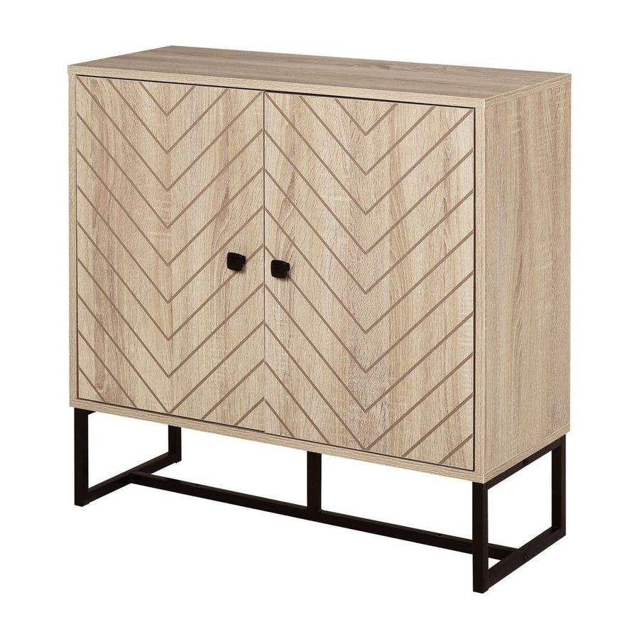 HOMCOM MDF 2-Tier Storage Cabinet Steel Frame Handles Tabletop Unique Home Style Organiser, 80H x 80L x 29.5Wcm-Oak