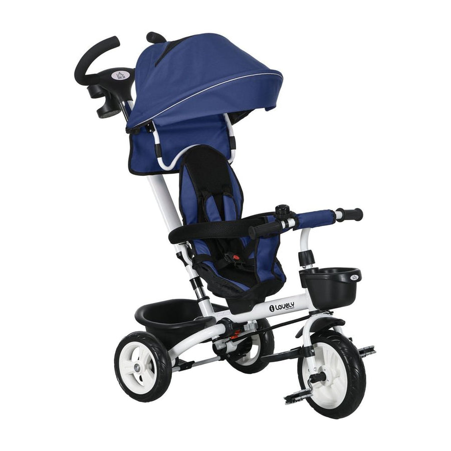 HOMCOM Metal Frame 6 in 1 Baby Push Tricycle in Dark Blue