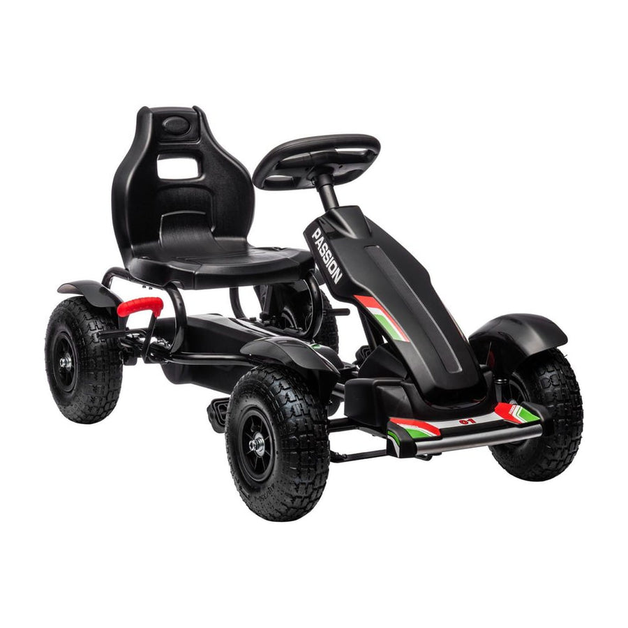 HOMCOM Metal Kids Pedal Go Kart black with adjustable seat and inflatable tyres