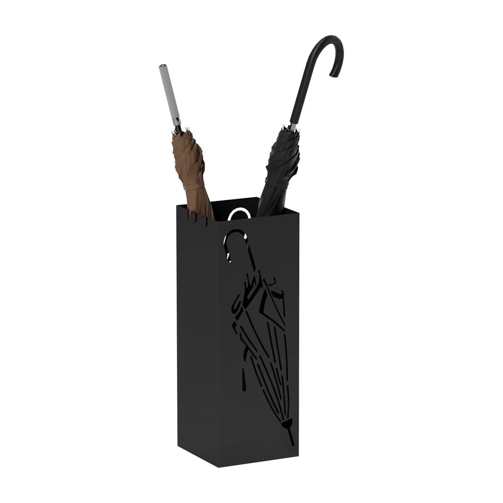 HOMCOM Metal Umbrella Stand, Square Umbrella Holder with 4 Hooks and Removable Drip Tray, Decorative Umbrella Storage Rack