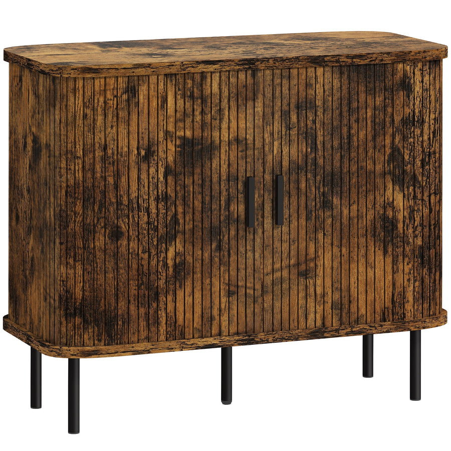 HOMCOM Mid-Century Modern Sideboard Storage Cabinet with Slatted Tambour Sliding Doors, Kitchen Cabinet with Steel Legs