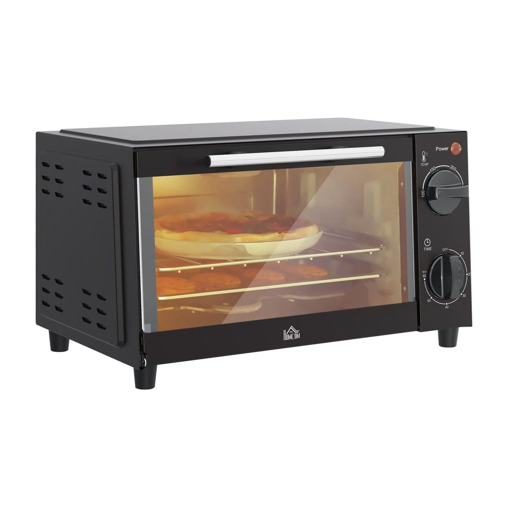HOMCOM Mini Oven in black with a glass door and control dials on the right side