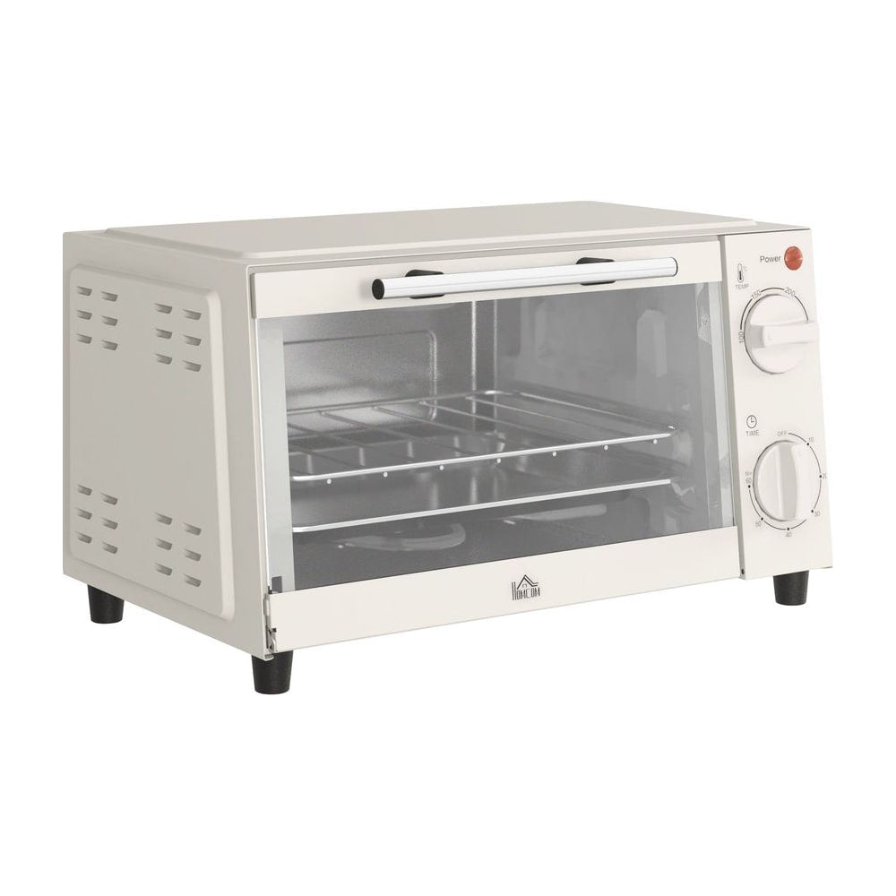 HOMCOM Mini Oven in cream with a glass door, control dials and a metal handle on a white background