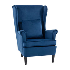HOMCOM Modern Accent Chair with High Backrest and Pillow, Velvet-Feel Fabric Reading Chair with Solid Wood Legs, Blue