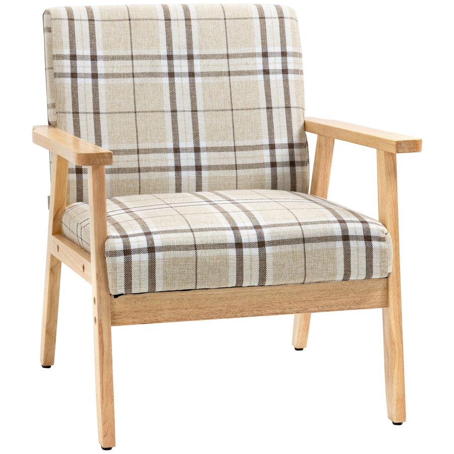 HOMCOM Modern One Seater Sofa for Living Room, Linen Fabric Small Couch with Rubber Wood Frame, Armrests, Lattice Pattern