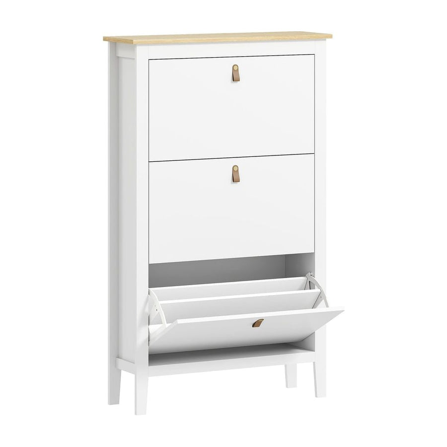 HOMCOM Modern Three-Drawer Shoe Cabinet in white with a light wood top