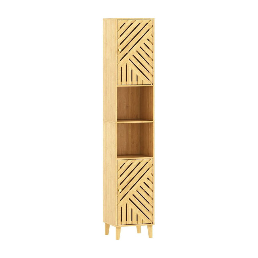 HOMCOM Multi-Storage Bamboo Door Bathroom Cabinet - Natural Finish