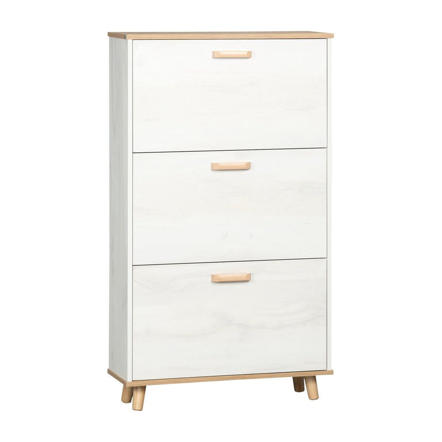HOMCOM Narrow Shoe Cabinet with three flip drawers and wooden handles in cream white