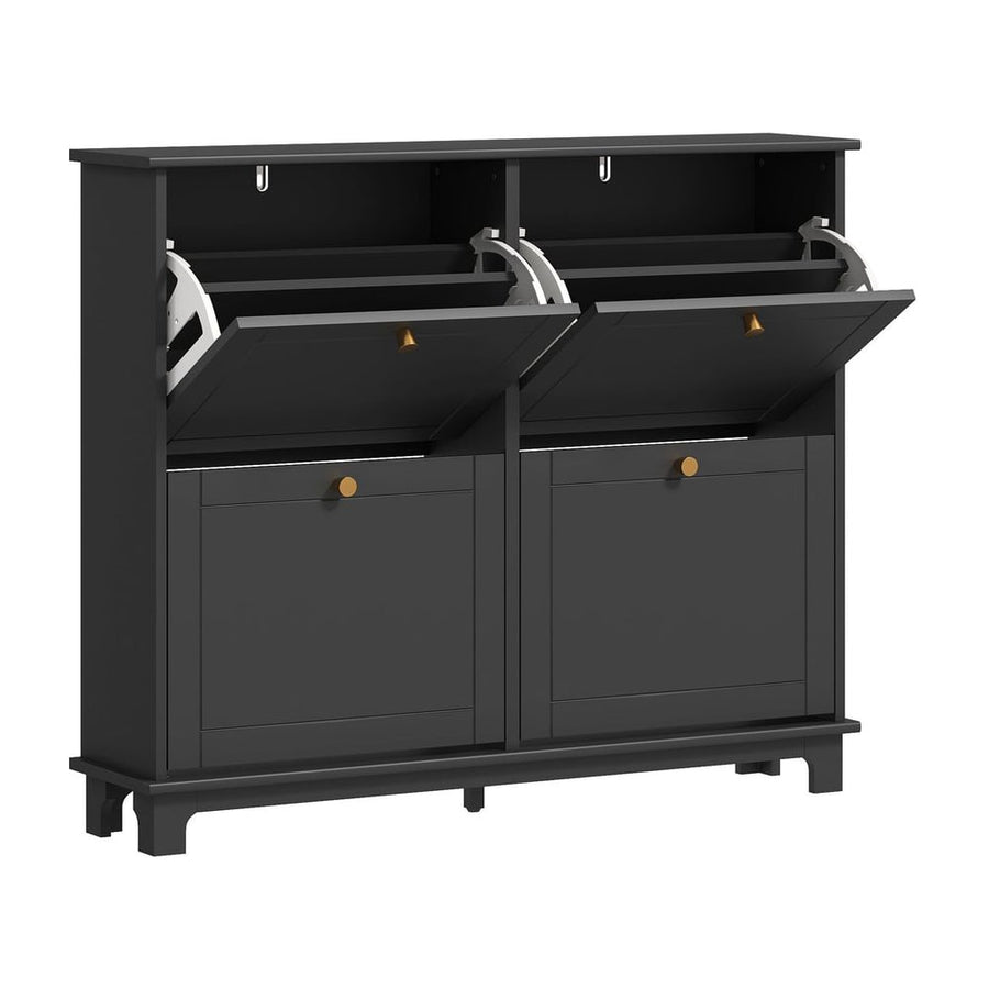 HOMCOM Narrow Shoe Storage Cabinet with four flip drawers in black