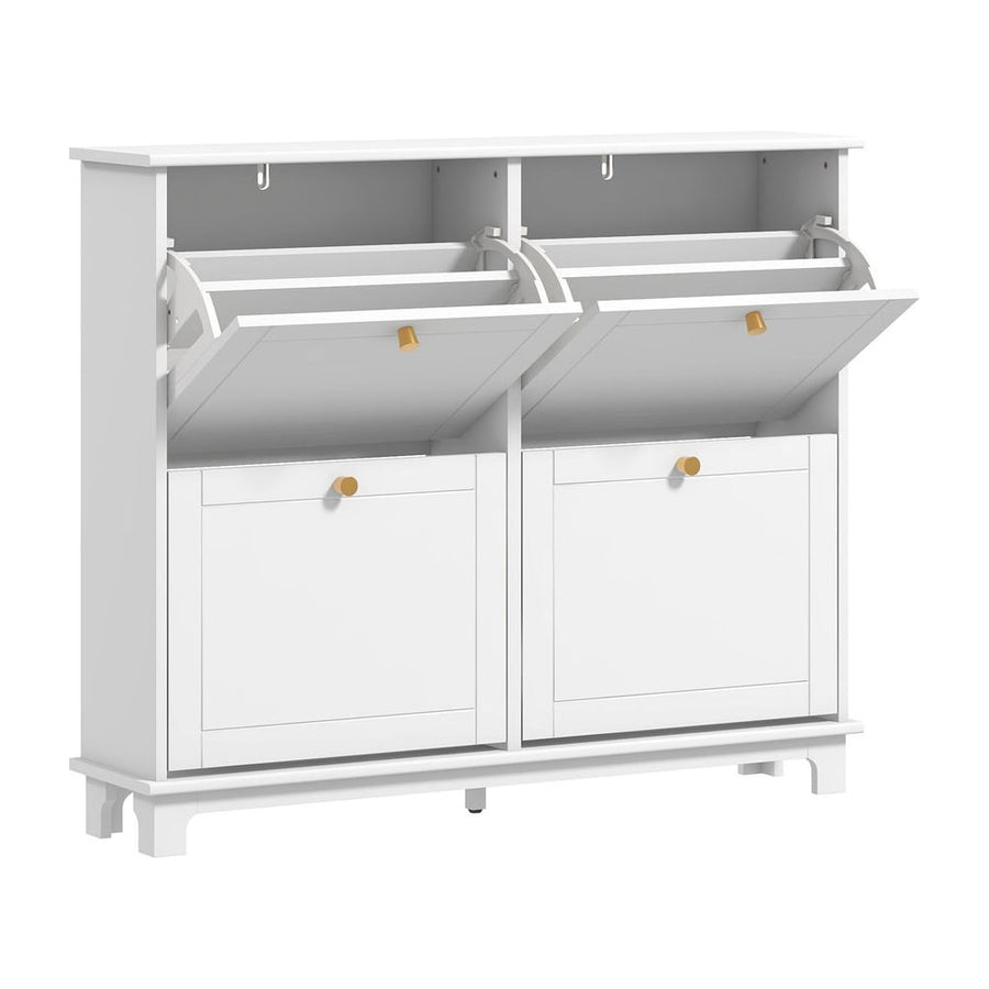 HOMCOM Narrow Shoe Storage Cabinet with four flip drawers and adjustable shelves in white