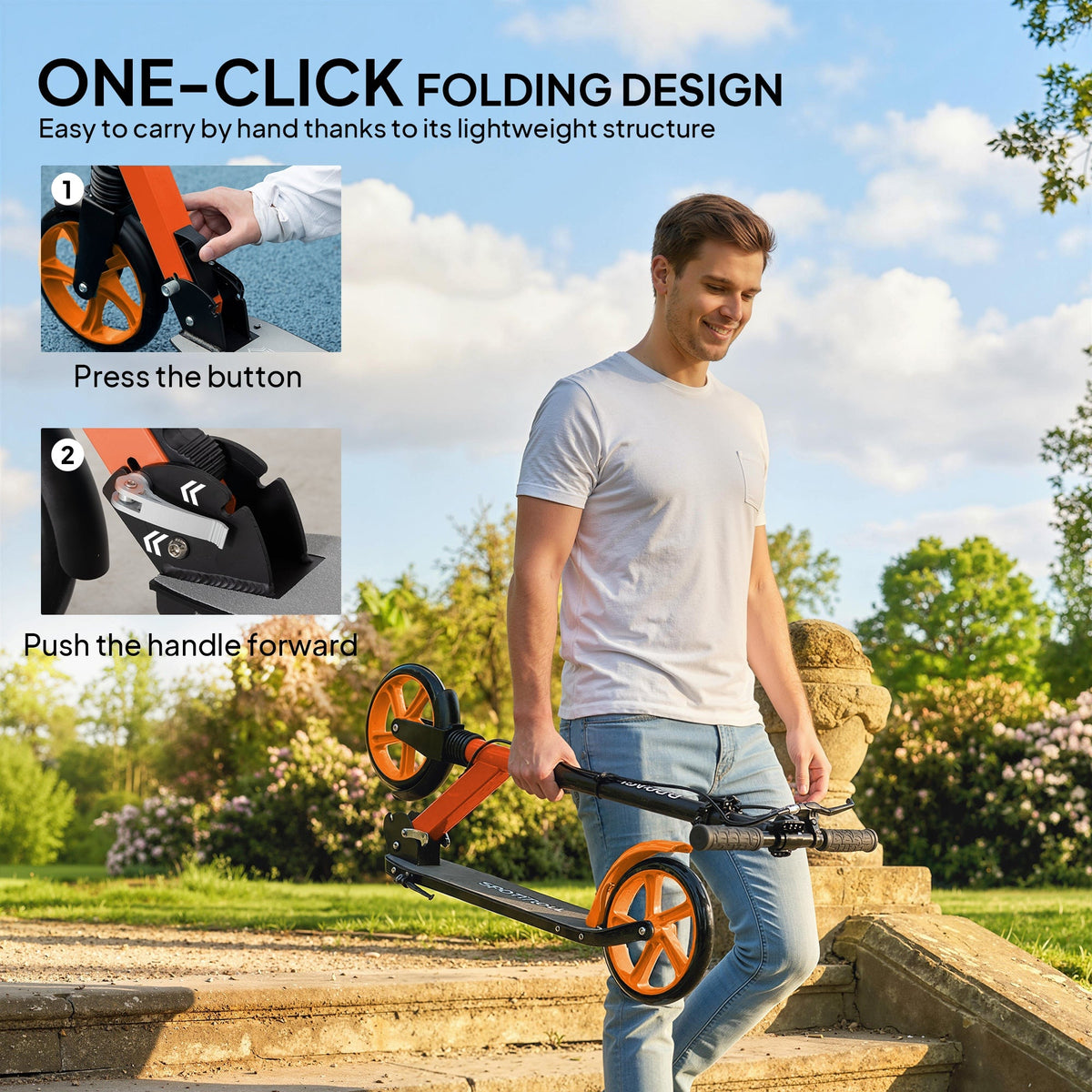 HOMCOM One-click Folding Kick Scooter in Red