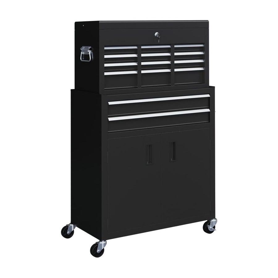 HOMCOM Portable Tool Box, Metal Tool Chest on Wheels with 6 Drawers for Garage and Workshop, Black