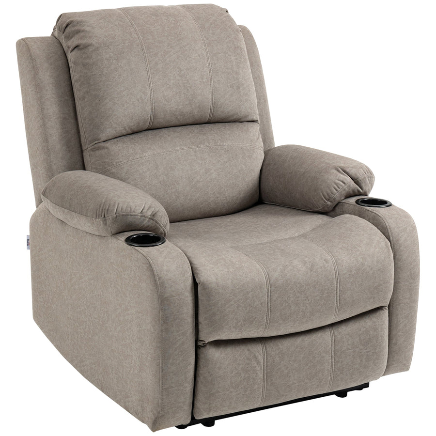 HOMCOM Recliner Chair, Microfibre Reclining Chair with Adjustable Leg Rest, Cup Holders, Recliner Armchair for Home Living