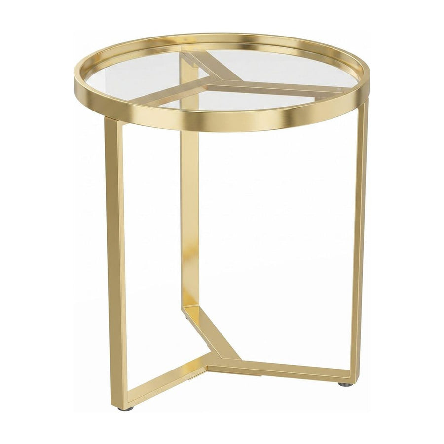 HOMCOM Round Side Table with Tempered Glass Top and Geometric Metal Frame for Small Space, Gold Tone