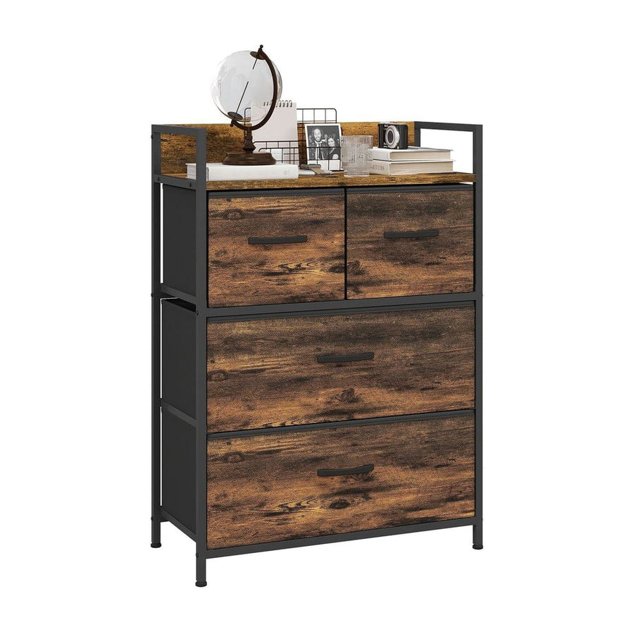 HOMCOM Rustic Chest of Four Fabric Drawers - Rustic Brown