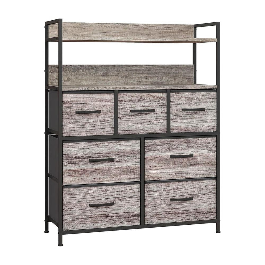 HOMCOM Rustic Chest of Seven Fabric Drawers - Grey Wood Effect