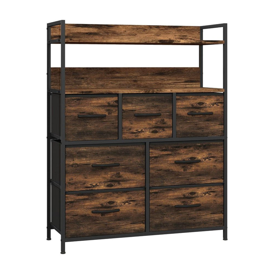 HOMCOM Rustic Chest of Seven Fabric Drawers - Rustic Brown