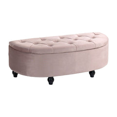 HOMCOM Semi-Circle Ottoman Storage Bench, Bed End Bench, Tufted Upholstered Window Seat Footrest Stool with Rubberwood Legs