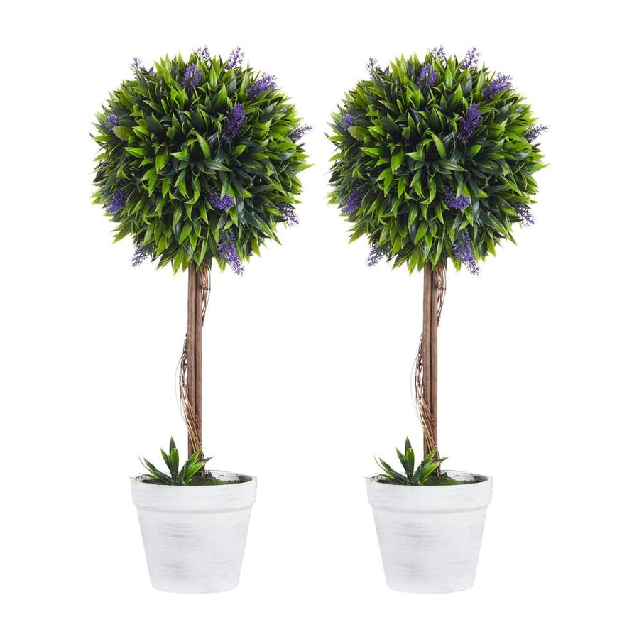 HOMCOM Set of 2 Decorative Artificial Plants Ball Trees with Lavender Flowers in Pot Fake Plants for Home Indoor Outdoor