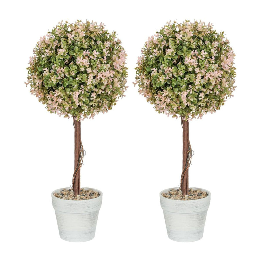 HOMCOM Set of 2 Decorative Artificial Plants, Murraya Flowers in Pot, Fake Plants for Home Indoor outdoor Decor, 60cm, Cream