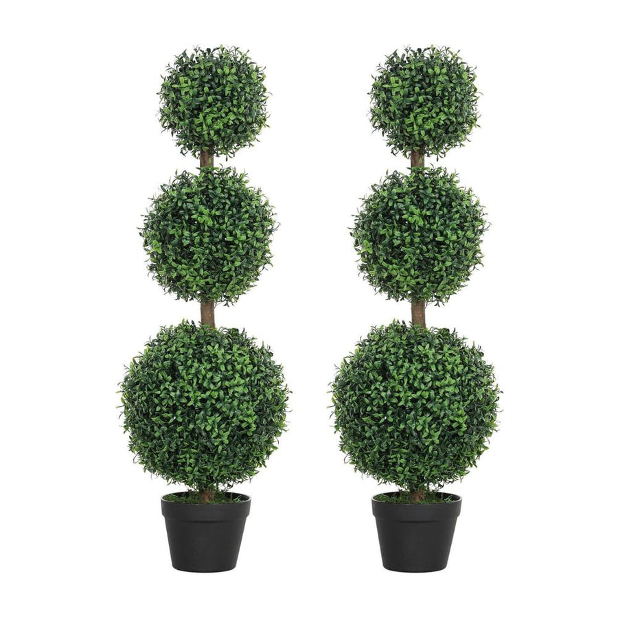 HOMCOM Set of 2 Decorative Artificial Trees, Topiary Ball-shaped Boxwood Trees in Pot, Fake Plants for Home Indoor outdoor