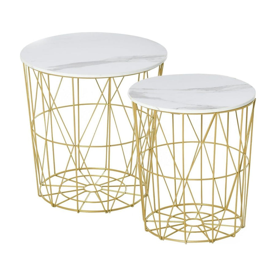 HOMCOM Set of 2 Nesting Side Tables with Storage, Round End Tables Coffee Tables with Steel Frame and Removable Round Top