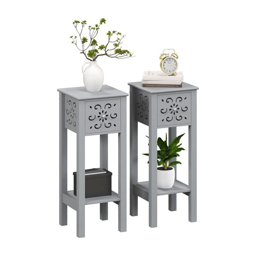 HOMCOM Set of Two Elegant Floral Cut-Out Side Tables - Grey