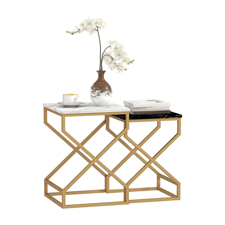 HOMCOM Set of Two Marble-Effect Nesting Tables