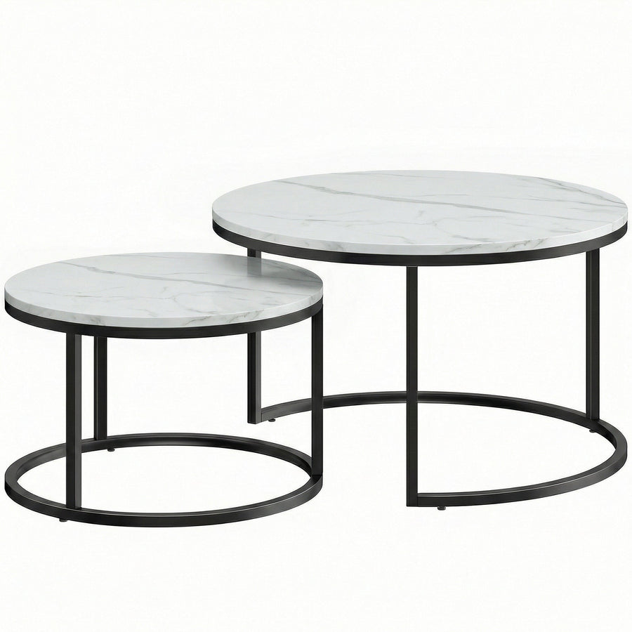 HOMCOM Set of Two Marble-Effect Stacking Tables - White