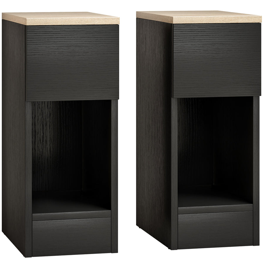 HOMCOM Set of Two Modern Storage Bedside Tables - Black