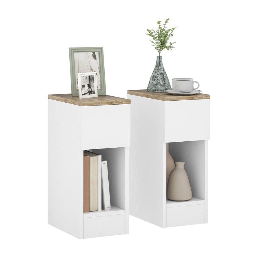 HOMCOM Set of Two Modern Storage Bedside Tables - White