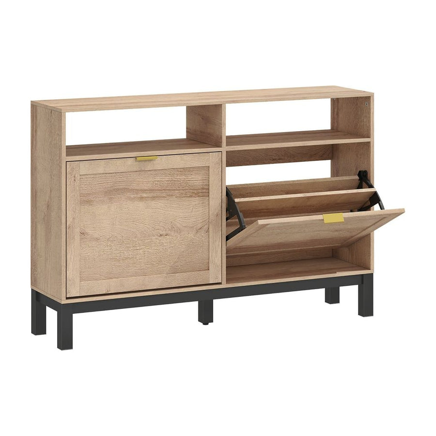 HOMCOM Shoe Cabinet with 2 Flip Drawers, a narrow shoe storage unit with a cupboard and two flip-out drawers