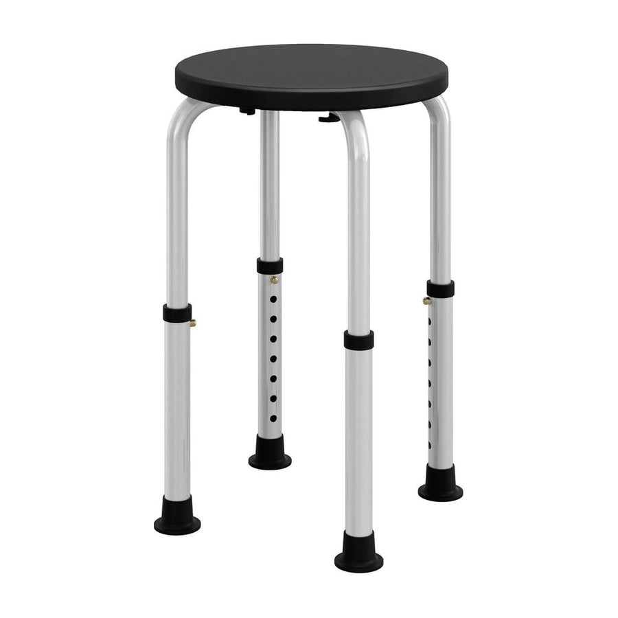 HOMCOM Shower Chair, a black round seat on four adjustable silver legs with black non-slip feet