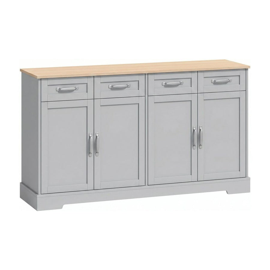 HOMCOM Sideboard Buffet Cabinet, 140 cm Kitchen Storage Cabinet with 4 Drawers, 4 Doors and 2 Adjustable Shelves, Grey