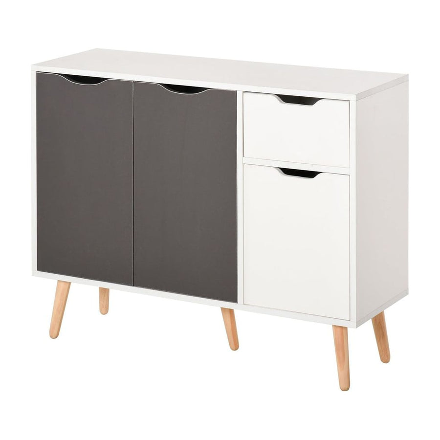 HOMCOM Sideboard Floor Standing Storage Cabinet with Drawer and Solid Wood Legs for Bedroom, Living Room, Home Office, Grey