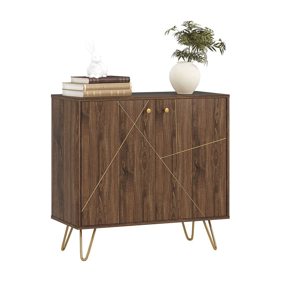 HOMCOM Sideboard Storage Cabinet with Golden Lines, Modern Luxury Living Room Cabinet with Adjustable Shelf, Steel Harpin