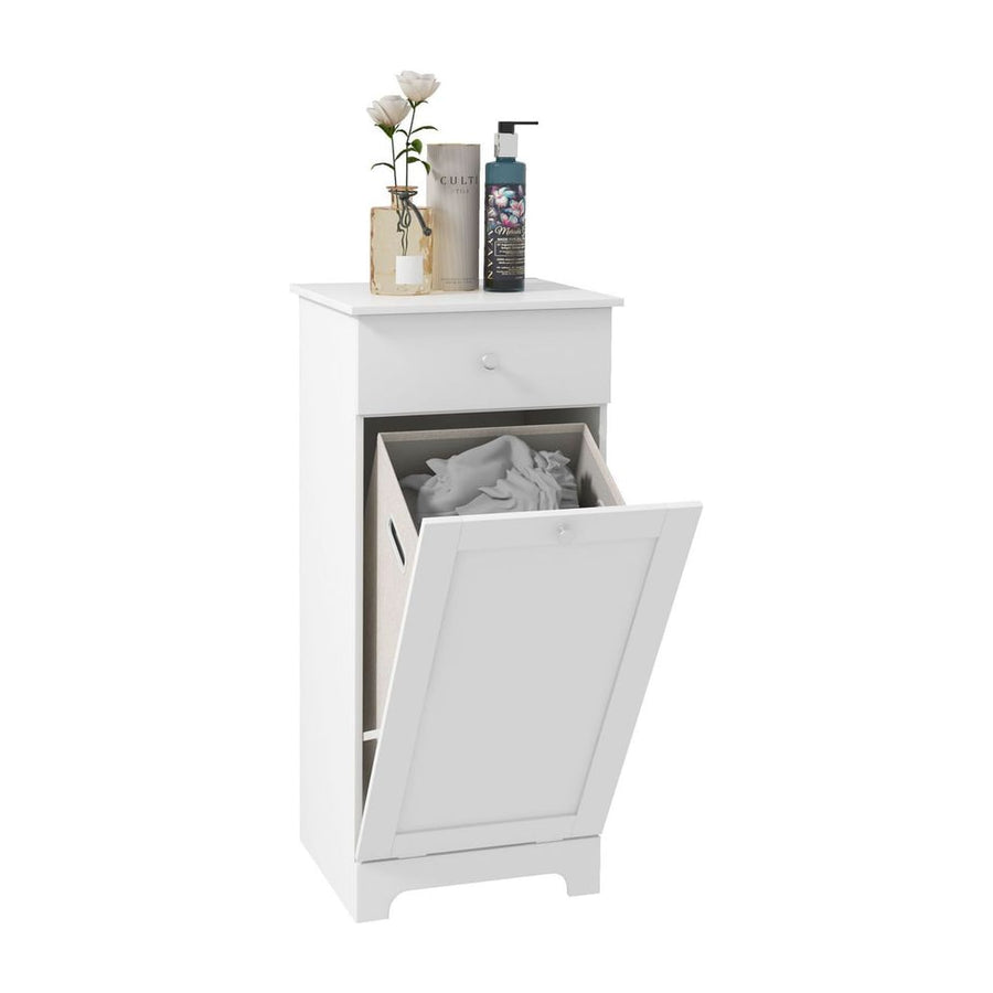 HOMCOM Single Hamper Laundry Storage Cabinet - White