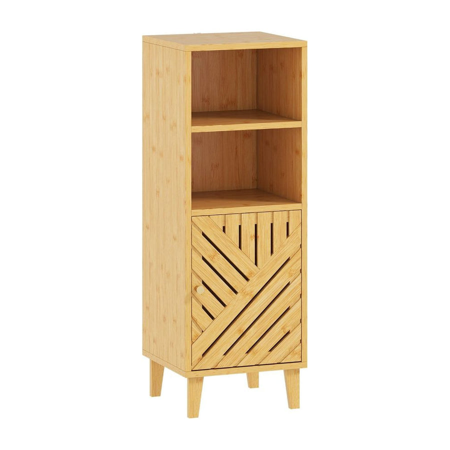 HOMCOM Slim Bathroom Cabinet with Bamboo Door and Legs, Narrow Bathroom Storage Cabinet, Freestanding Storage Cupboard with