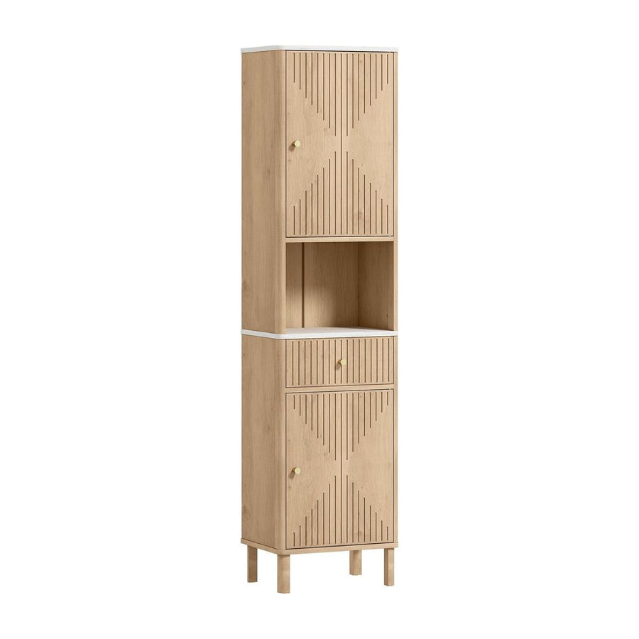 HOMCOM Slim Bathroom Cabinet with Silent Drawer Rail for Scandinavian, Japanese Styles - Wood-Effect